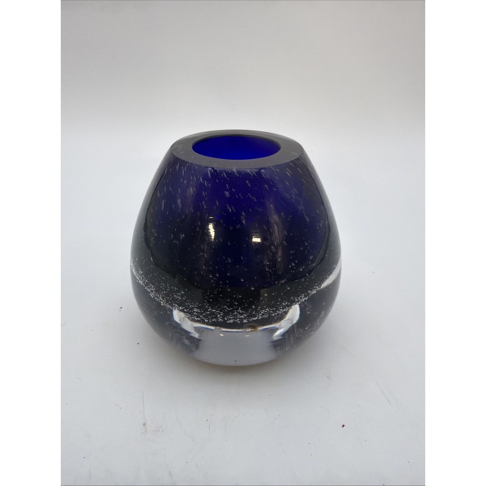 Vintage Hand blown Royal Limited Crystal Cobalt Controlled Bubble Candle Holder